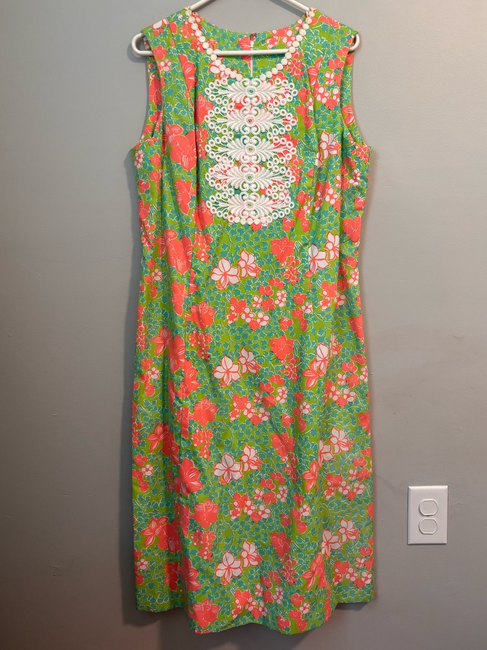 Lilly Pulitzer “The Lilly” Midi Green & Orange Shift Dress with Embroidery